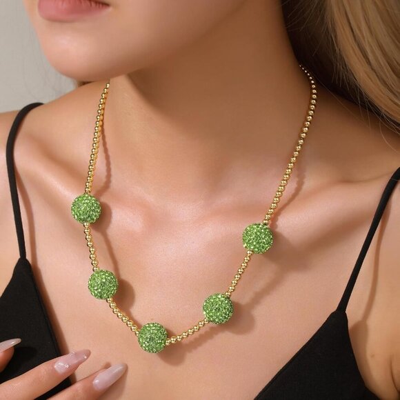 Luxury Beaded Necklace for Women Men - 18K Gold Plated Diamond Ice Baseball Pend - Picture 4 of 6